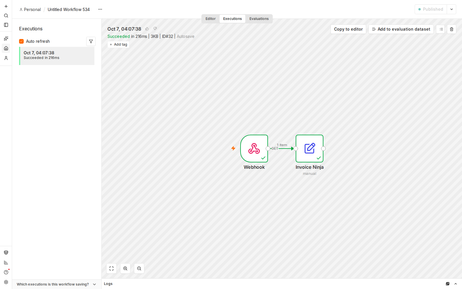 Successful execution of the How to Automate Invoice Processing with n8n workflow in n8n